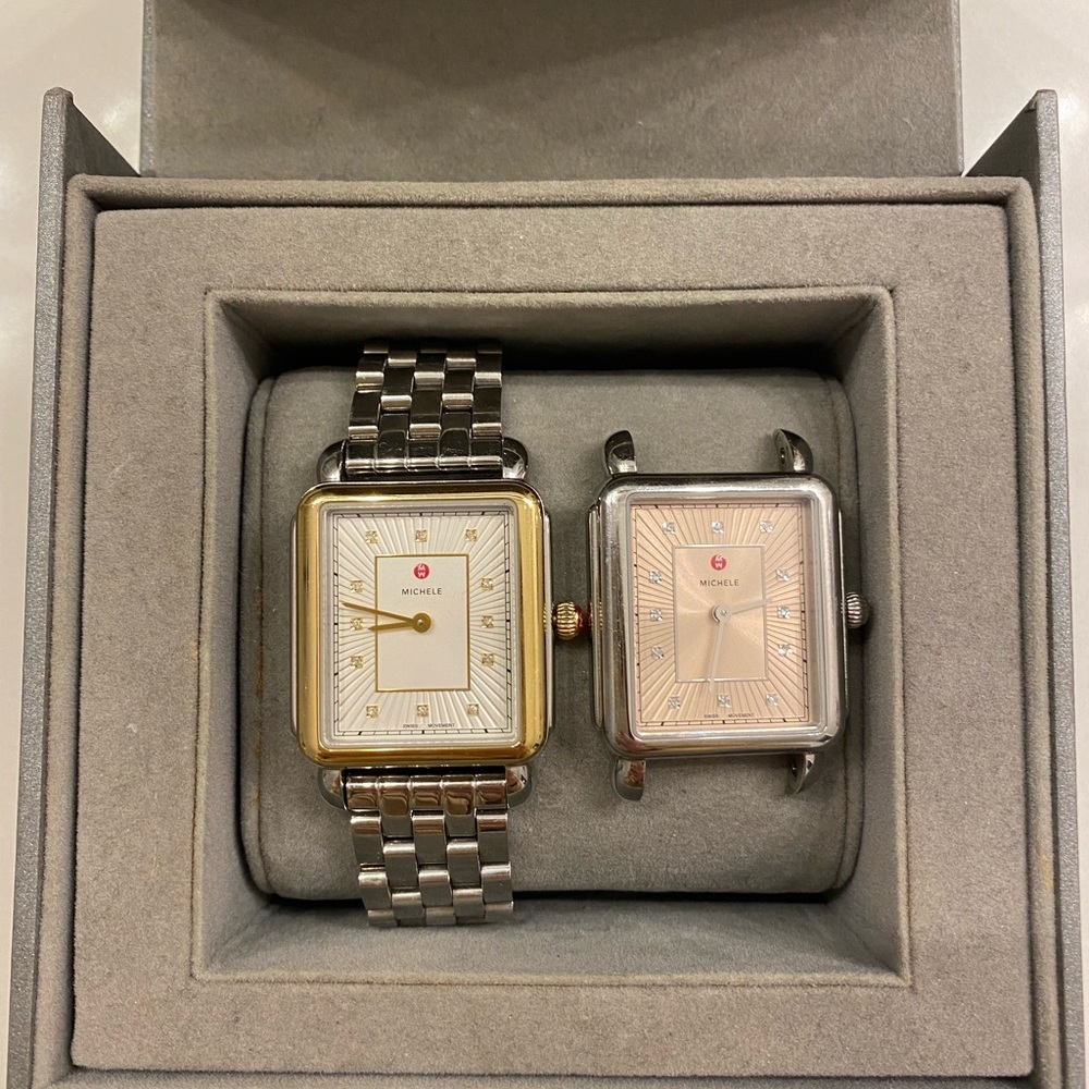 Michele Deco II Gold Two Tone Watch & Extra Stainless Face Included